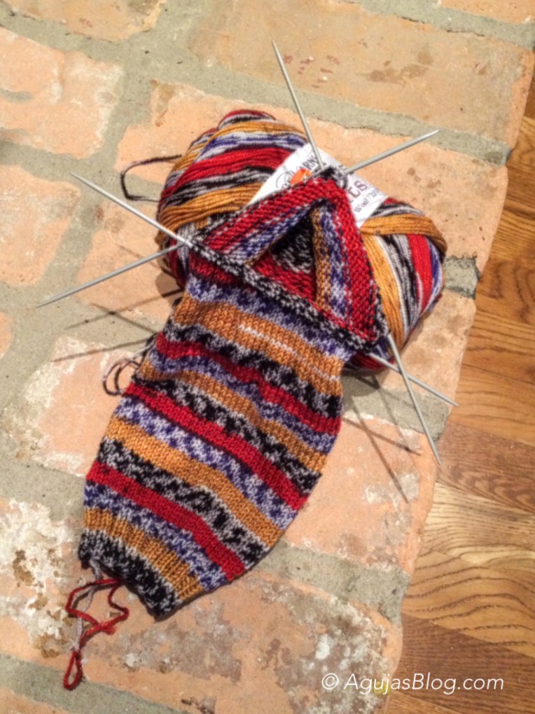 Self-Striping Yarn Sock #1 in progress